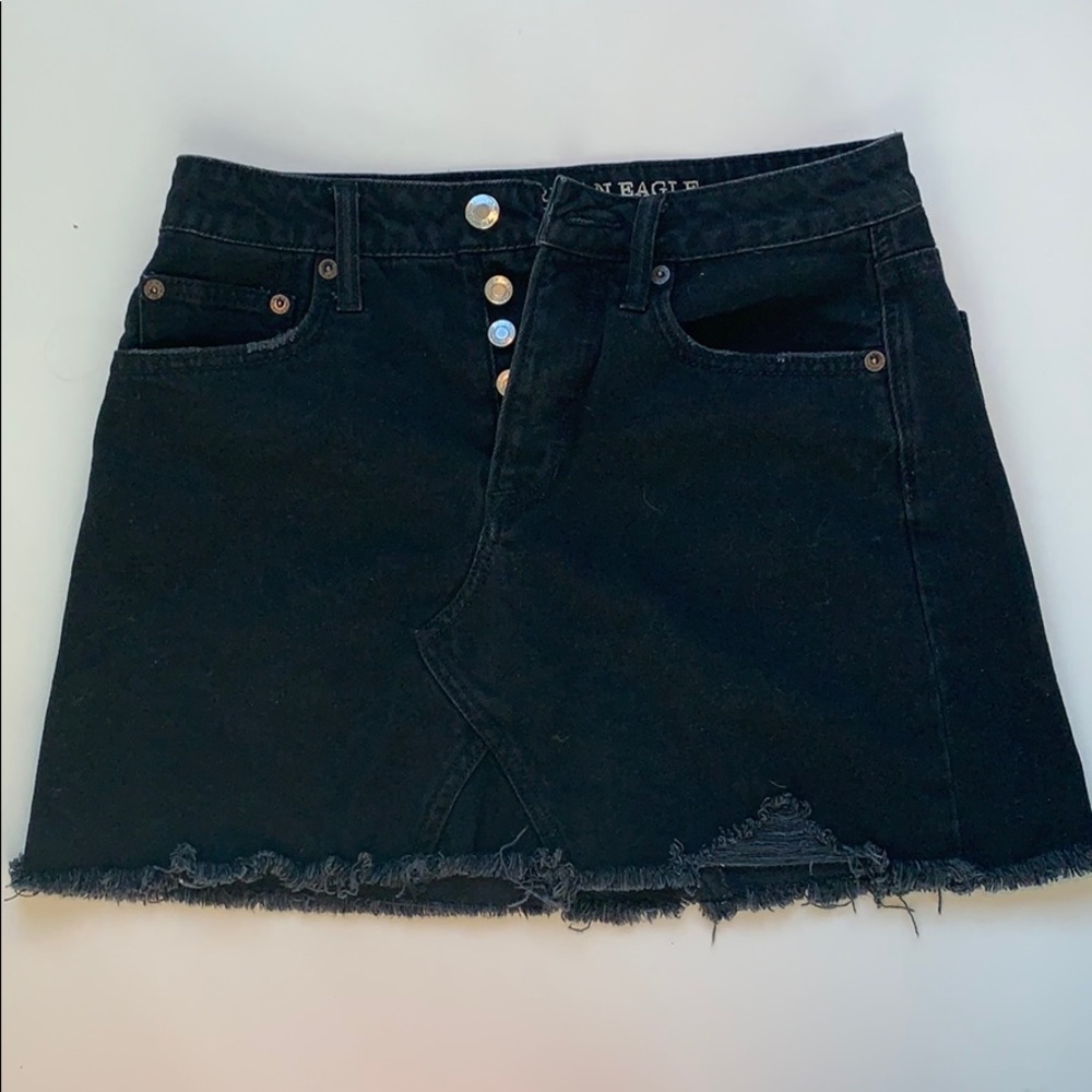 BUTTON UP BLACK DENIM JEAN SKIRT